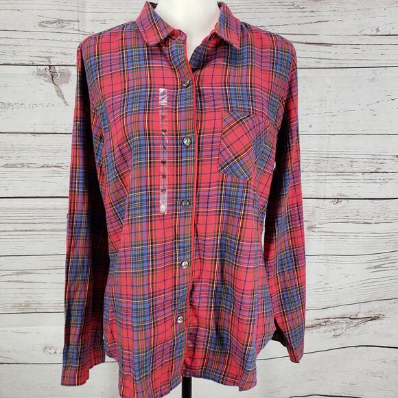 Victoria Secret New Women's Red Plaid Button Up Sleeve Top Size M - Picture 2 of 13